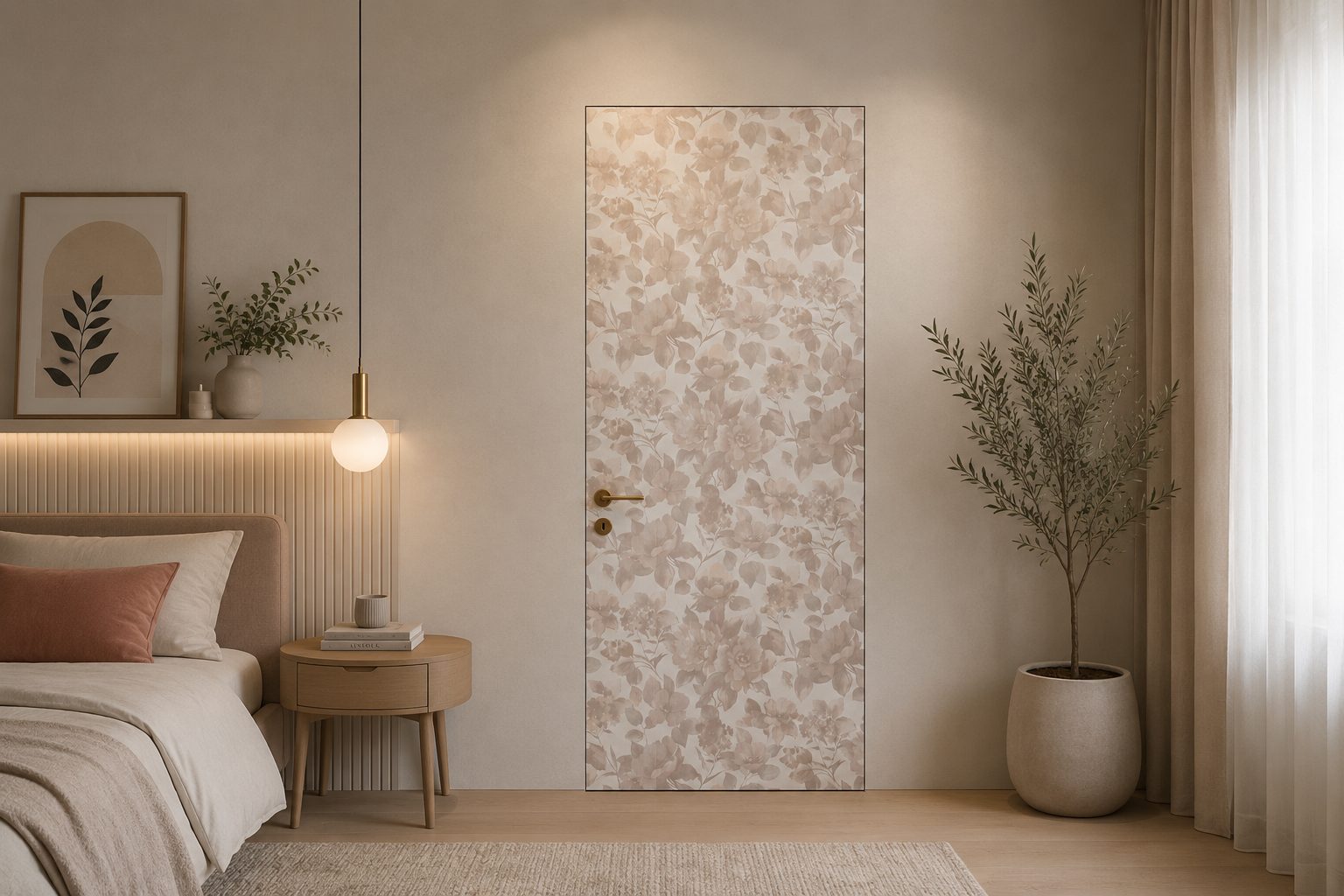 Filomuro door with a floral decor finish
