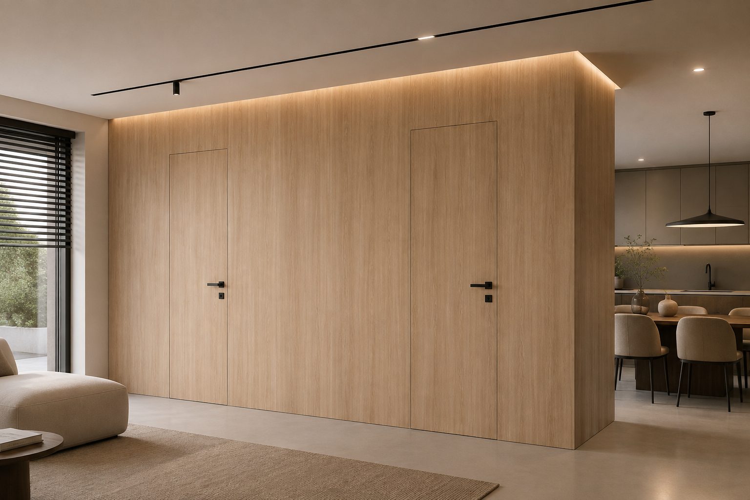 Filomuro doors within oak wall panelling